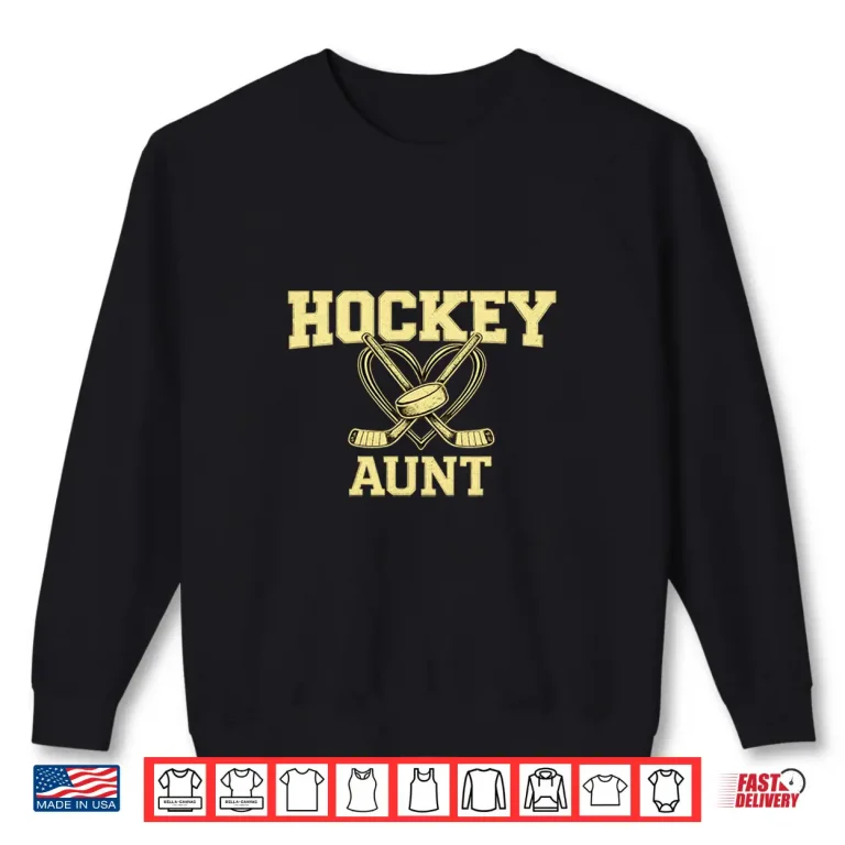 Sweatshirt Hockey Aunt Black Gold Graphic Design Distressed Game Day Shirt