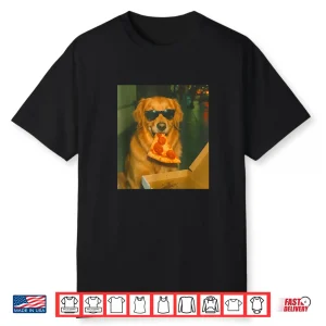 Funny Golden Retriever Dog Eating Pizza Meme Retro Shirt