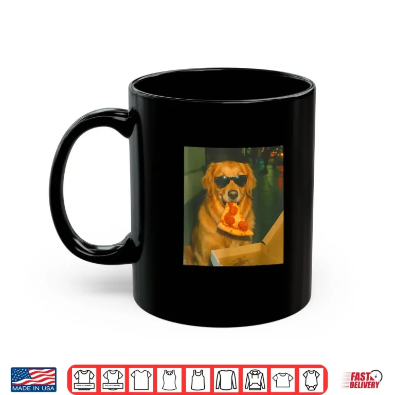 Mug Funny Golden Retriever Dog Eating Pizza Meme Retro Shirt