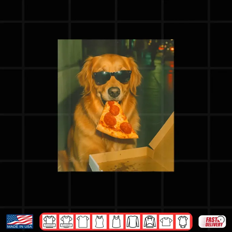 Design Funny Golden Retriever Dog Eating Pizza Meme Retro Shirt