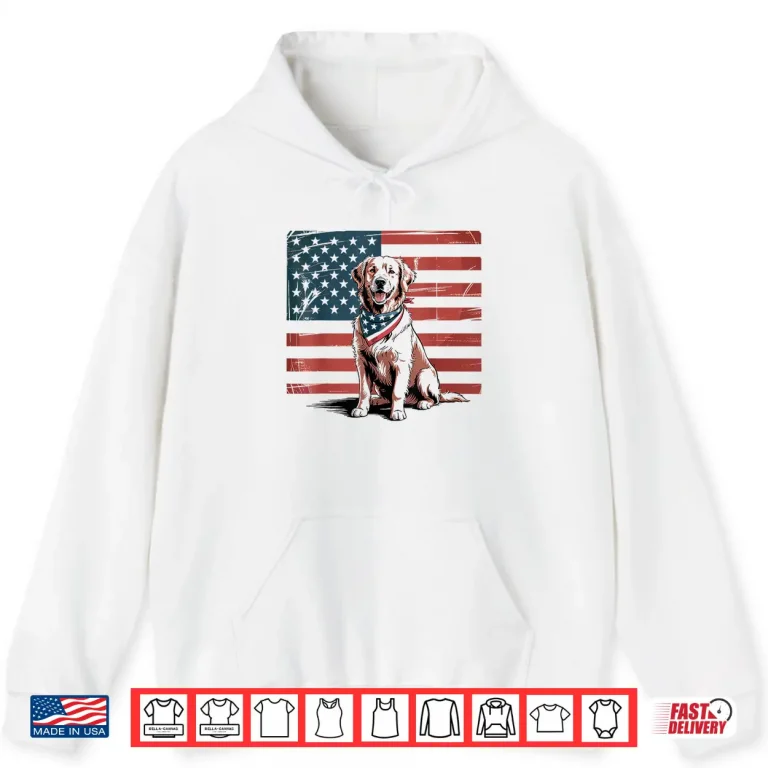 Hoodie Golden Retriever 4th Of July USA American Flag Patriotic Shirt