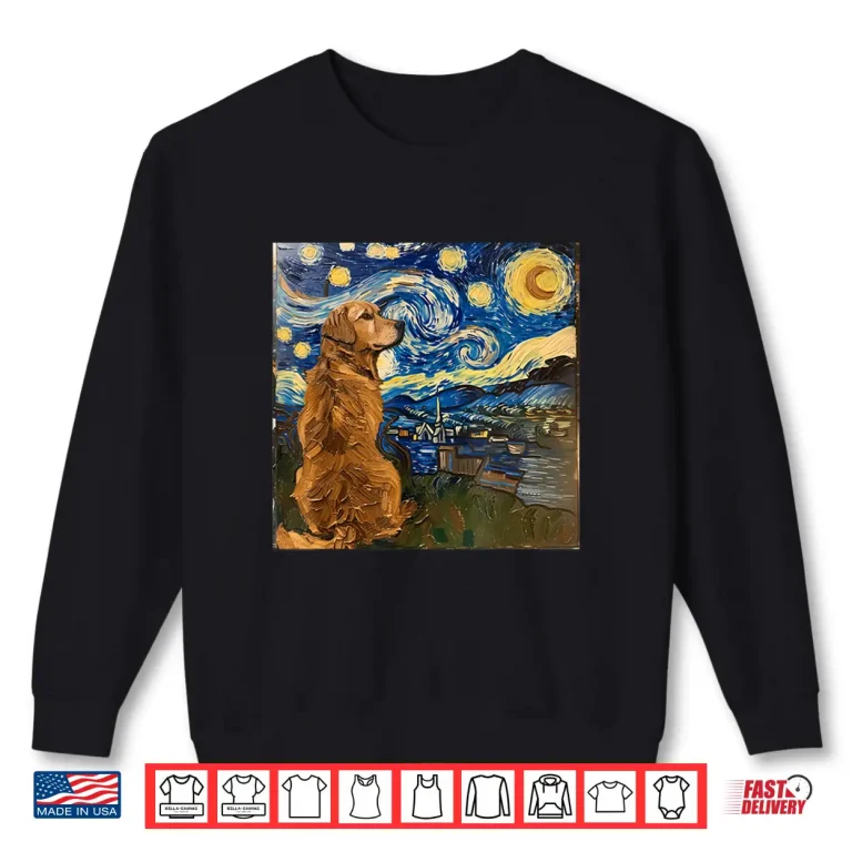 Sweatshirt Golden Retriever Dog Van Gogh Style Starry Night Shirt