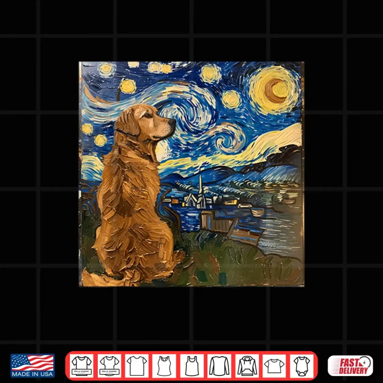 Design Golden Retriever Dog Van Gogh Style Starry Night Shirt