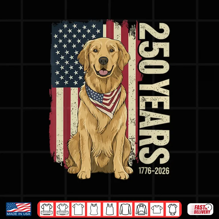Design Golden Retriever American Flag Bandana 250th 4th of July Shirt
