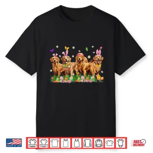 Golden Retriever Dogs With Bunny Ears Egg Basket Easter Day Shirt