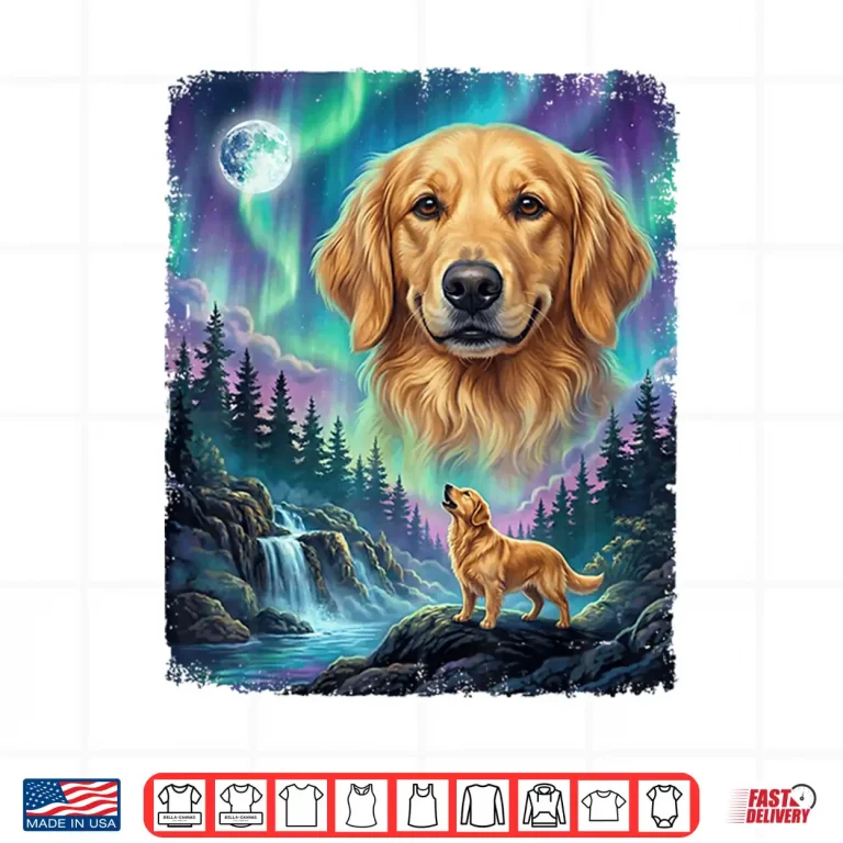 Design Golden Retriever Howling Aurora Northern Lights Dog Lover Shirt