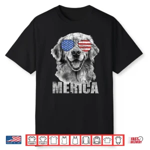 Merica Patriotic American Flag Golden Retriever Dog Lover Shirt