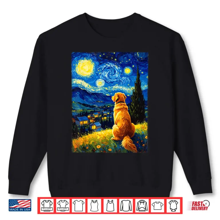 Sweatshirt Van Gogh Starry Night Painting Golden Retriever Dog Shirt