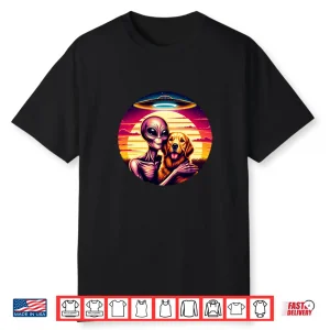 Cute Alien Golden Retriever Friendship Funny Vintage Ufo Shirt