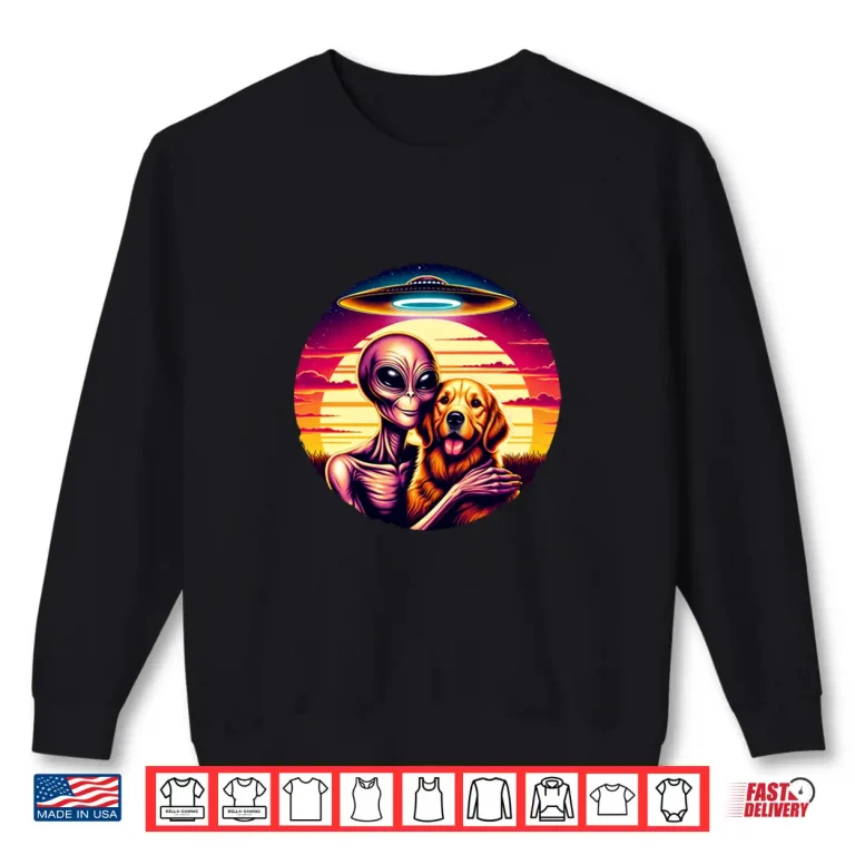 Sweatshirt Cute Alien Golden Retriever Friendship Funny Vintage UFO Shirt