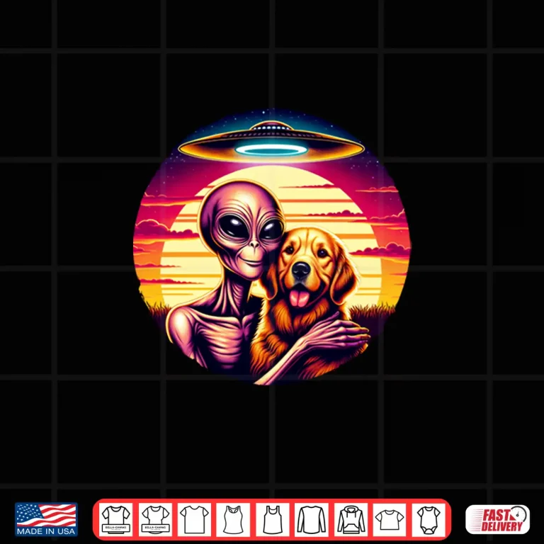 Design Cute Alien Golden Retriever Friendship Funny Vintage UFO Shirt