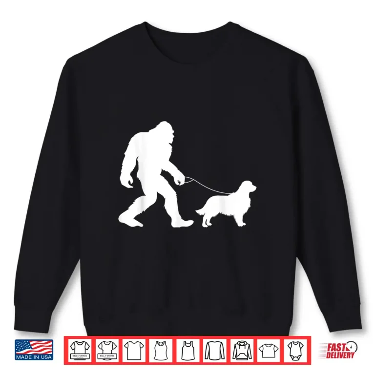 Sweatshirt Fun Bigfoot Sasquatch Walking Golden Retriever Gag Gift Shirt