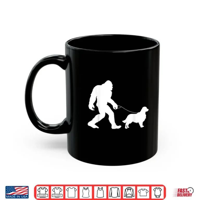 Mug Fun Bigfoot Sasquatch Walking Golden Retriever Gag Gift Shirt