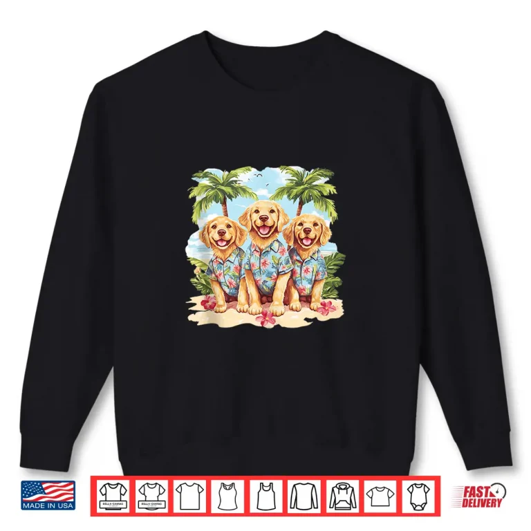 Sweatshirt Golden Retriever Dogs In Cute Hawaiian Tops Palm Trees Beach Shirt