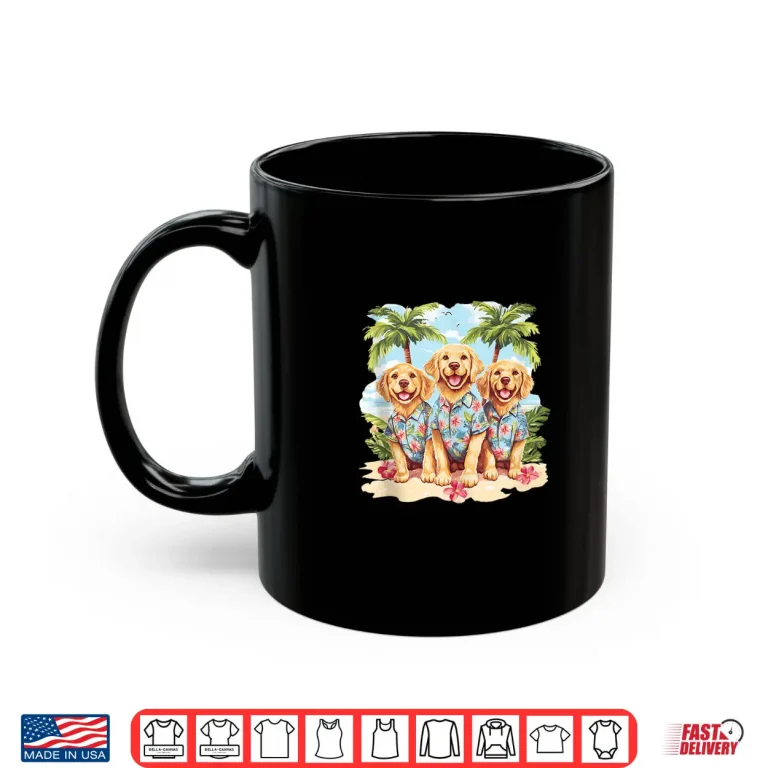 Mug Golden Retriever Dogs In Cute Hawaiian Tops Palm Trees Beach Shirt