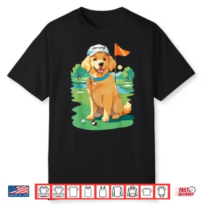 I Love Golf Golf Dog Illustration Golden Retriever Shirt