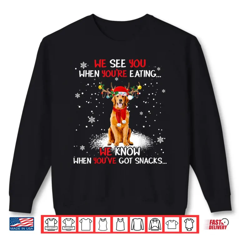 Sweatshirt Santa Golden Retriever Reindeer Light Christmas Pajama Shirt