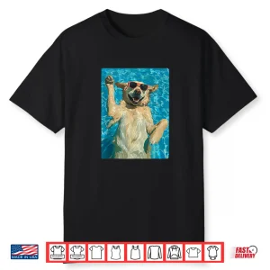 Cute Golden Retriever In Sunglasses Cool Dog Swimming Summer Shirt