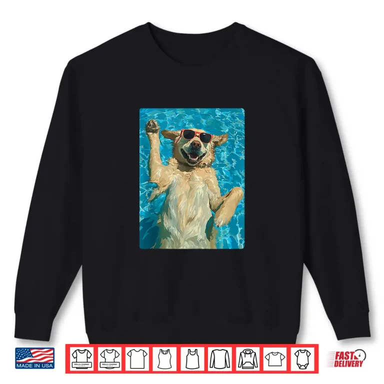 Sweatshirt Cute Golden Retriever in Sunglasses Cool Dog Swimming Summer Shirt