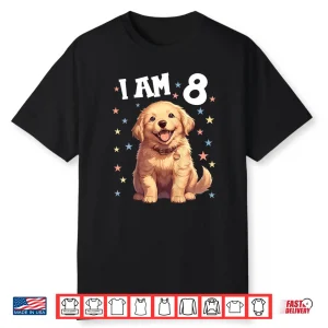 Kids 8 Years Old 8Th Birthday Golden Retrievers Golden Retriever Shirt
