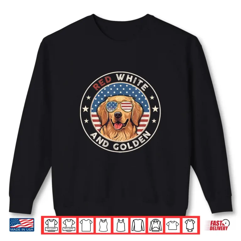 Sweatshirt Red White Golden Retriever American Flag 4th of July Gift Shirt