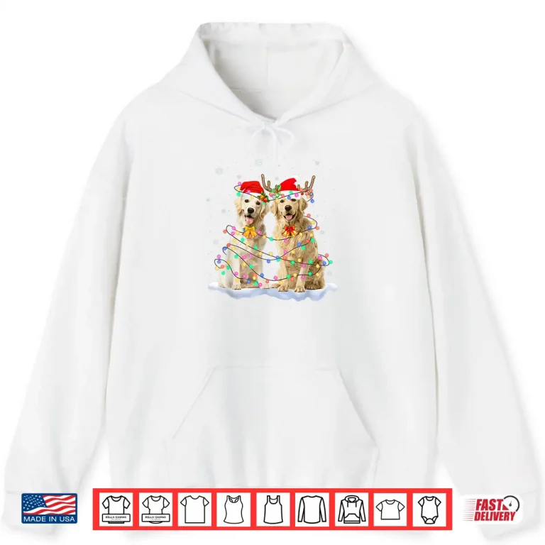 Hoodie Golden Retriever Christmas Santa Hat Reindeer Lights Pajama Shirt