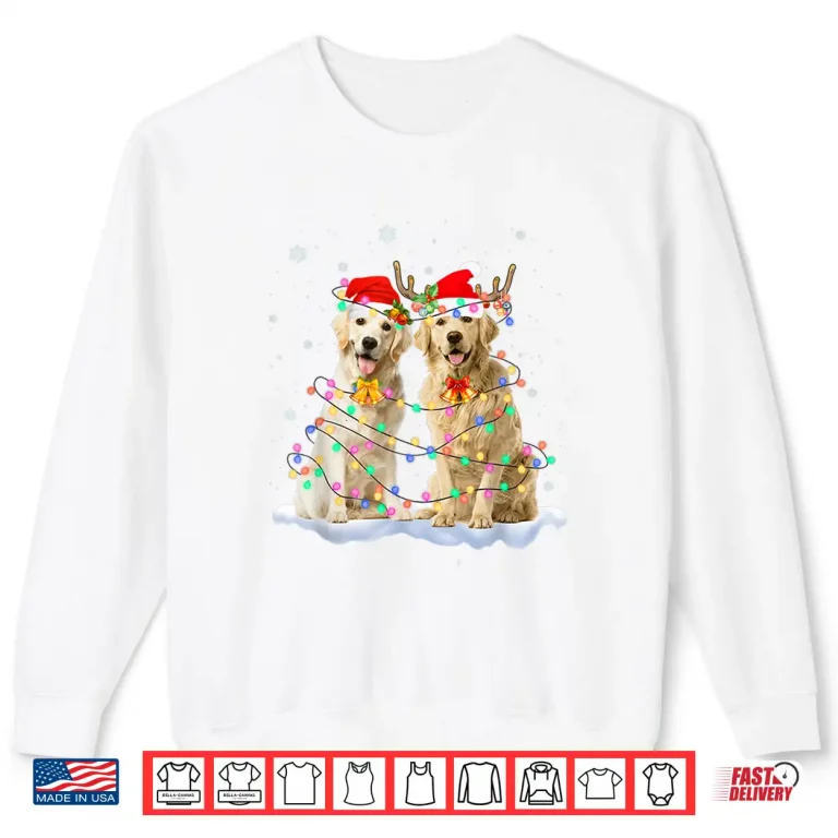 Sweatshirt Golden Retriever Christmas Santa Hat Reindeer Lights Pajama Shirt