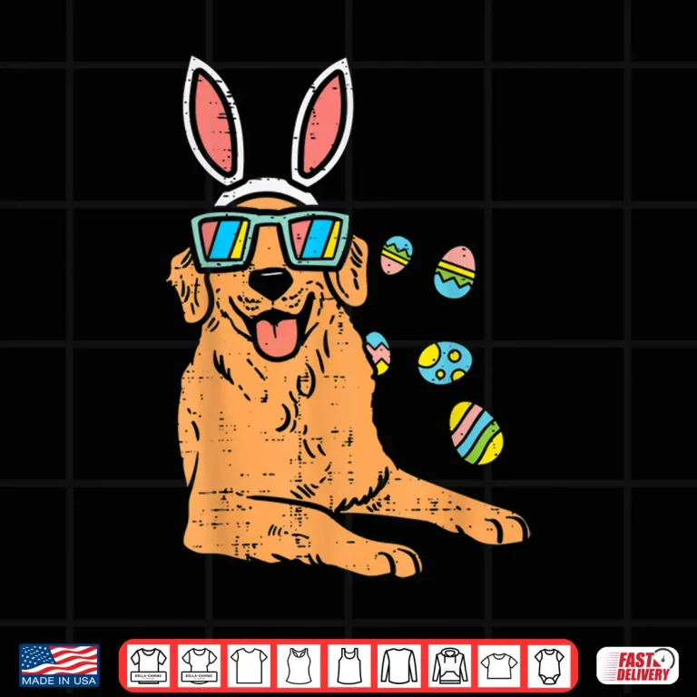Design Golden Retriever Bunny Glasses Easter Eggs Dog Owner Lover Shirt