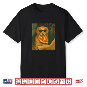 Golden Retriever Dog Eating Pizza Meme Retro Shirt