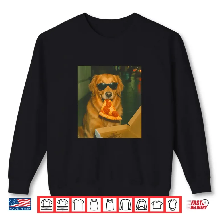 Sweatshirt Golden Retriever Dog Eating Pizza Meme Retro Shirt