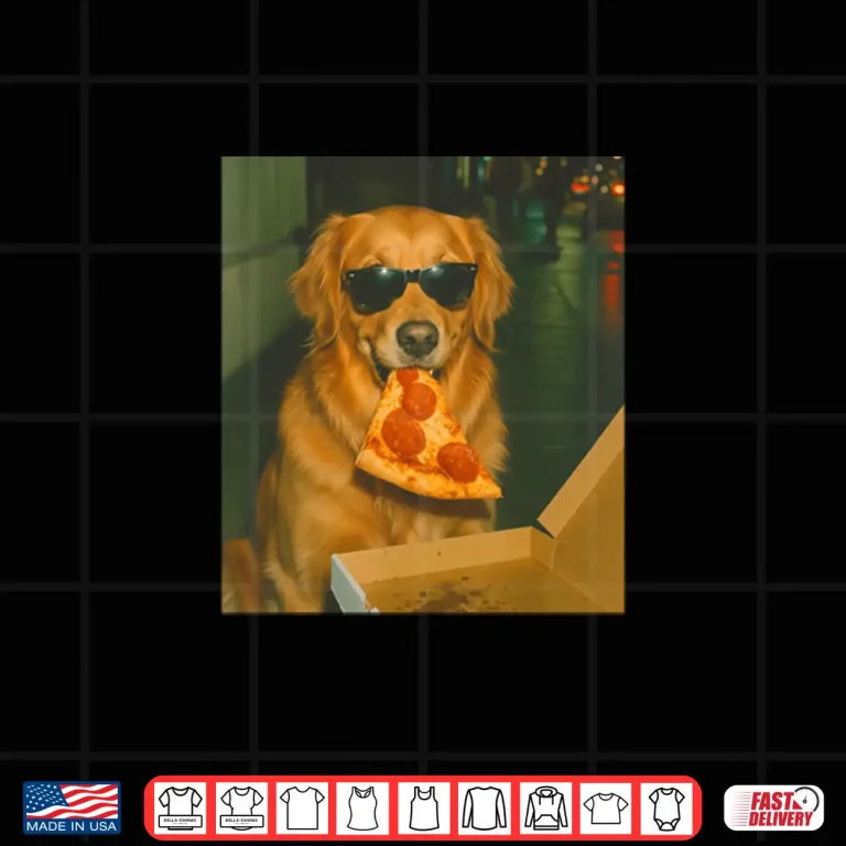 Design Golden Retriever Dog Eating Pizza Meme Retro Shirt