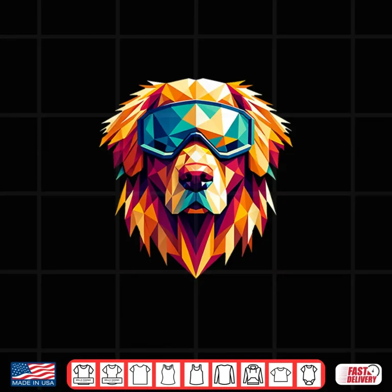 Design Golden Retriever Dog Wearing Ski Snowboard Goggles Geometric Shirt