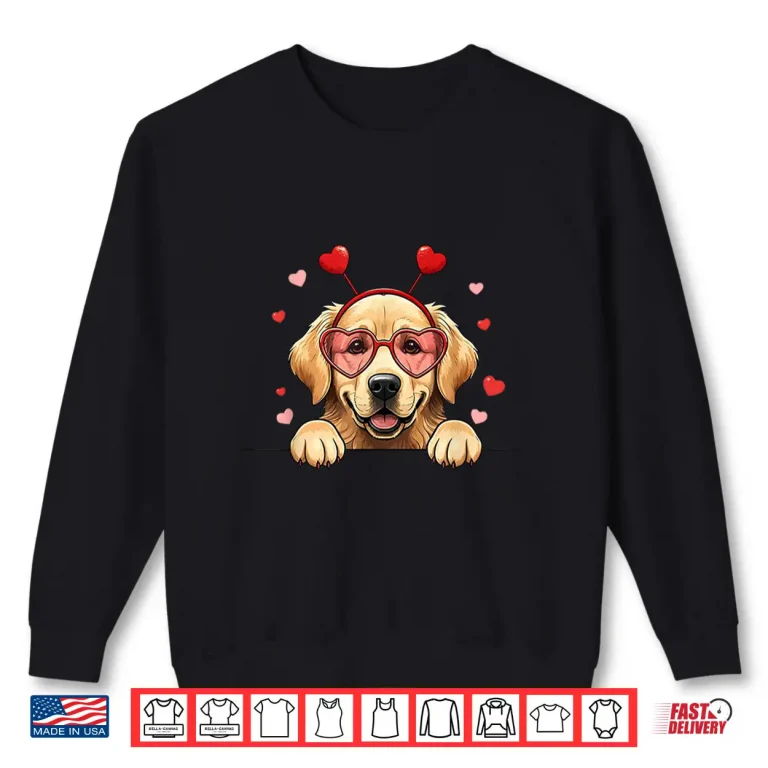 Sweatshirt Golden Retriever Heart Headband Valentine Professional Graphic Shirt