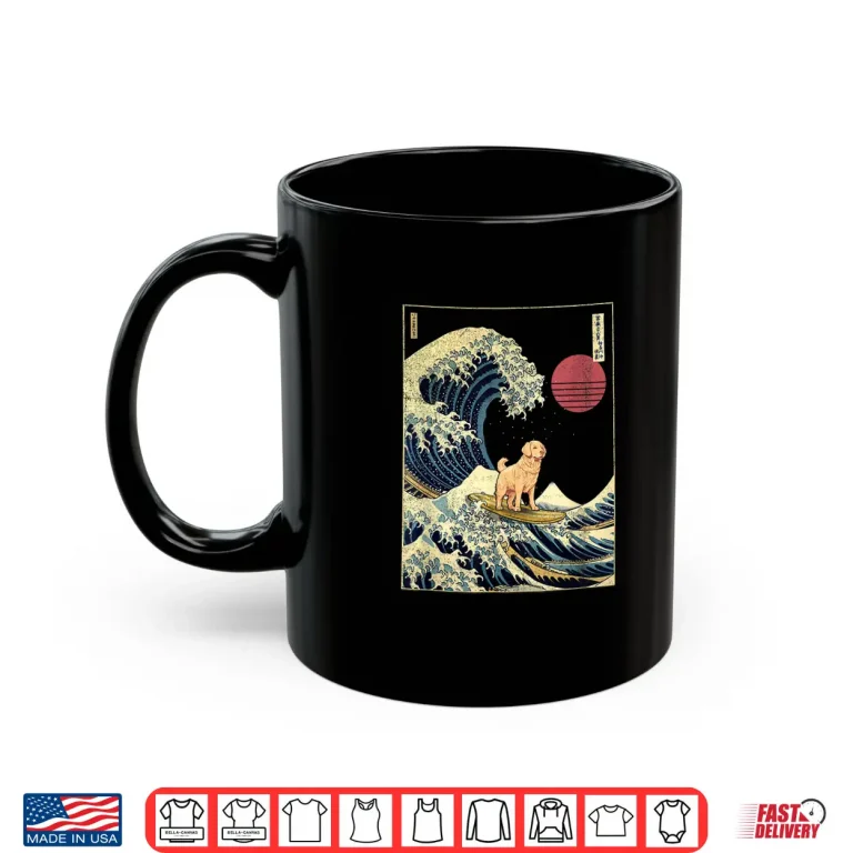 Mug Golden Retriever Japanese Kanagawa Wave Surf Dog Shirt