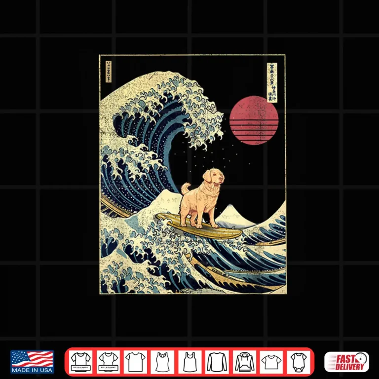 Design Golden Retriever Japanese Kanagawa Wave Surf Dog Shirt