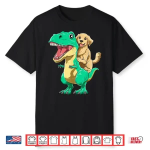 Golden Retriever Riding Dinosaur T Rex Golden Retriever Shirt