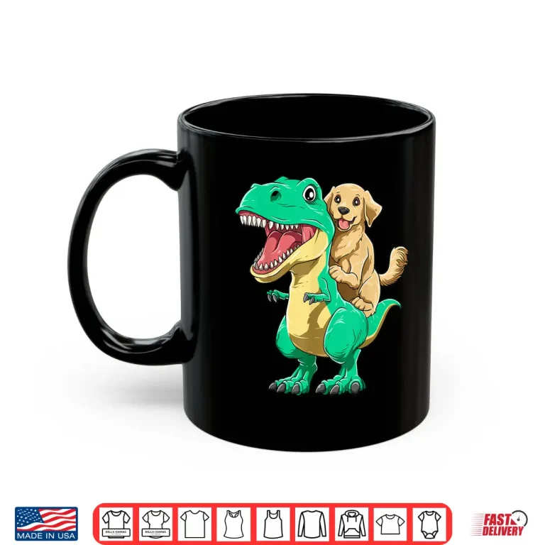 Mug Golden Retriever Riding Dinosaur T Rex Golden Retriever Shirt