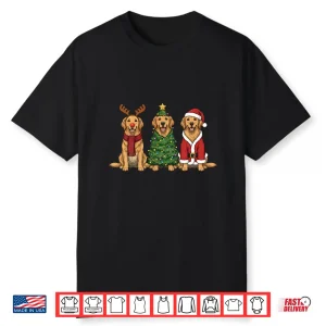 Retro Christmas Golden Retriever Santa Reindeer Dog Lover Shirt
