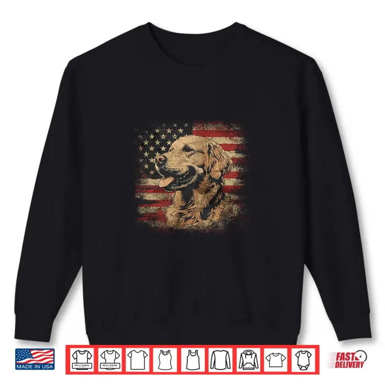 Sweatshirt Vintage Golden Retriever Patriotic Distressed American Flag Shirt