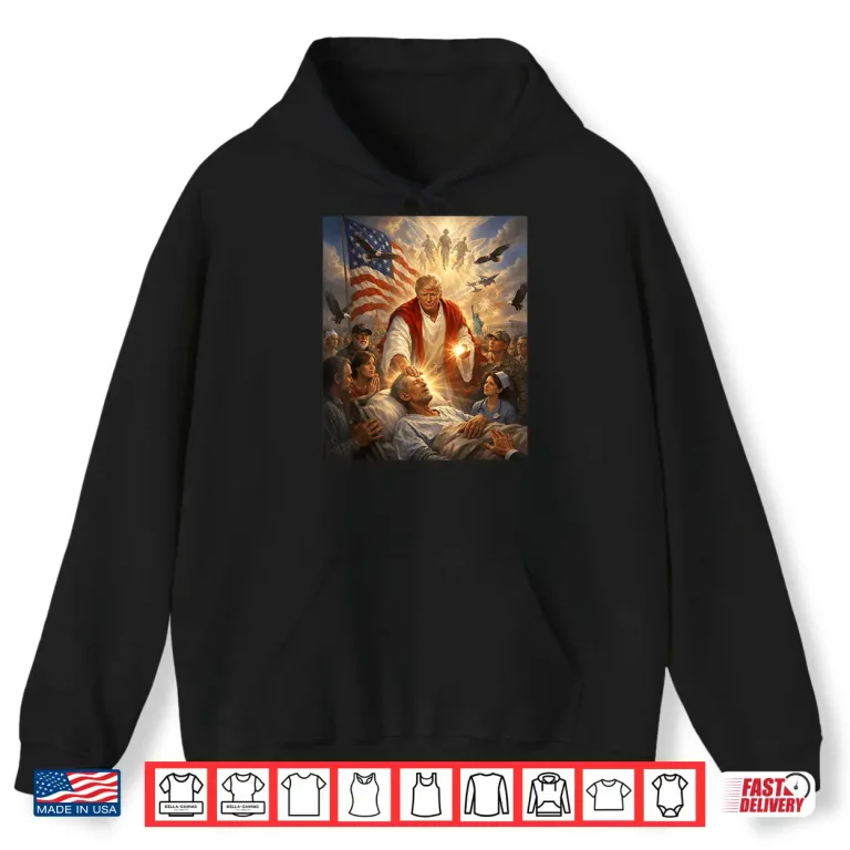 Hoodie Trump as Jesus Graphic Trump Patriotic US Flag Eagle Gifts Shirt