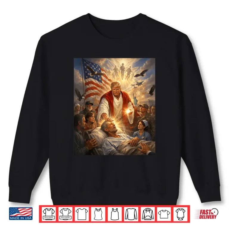 Sweatshirt Trump as Jesus Graphic Trump Patriotic US Flag Eagle Gifts Shirt
