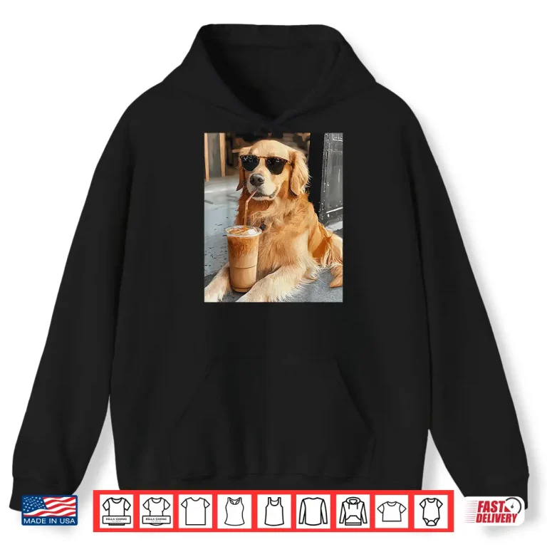 Hoodie Golden Retriever Drinking Iced Coffee Professional Minimalist Graphic Shirt