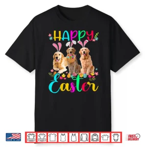 Happy Easter Three Golden Retriever Wearing Bunny Ear Gifts Shirt