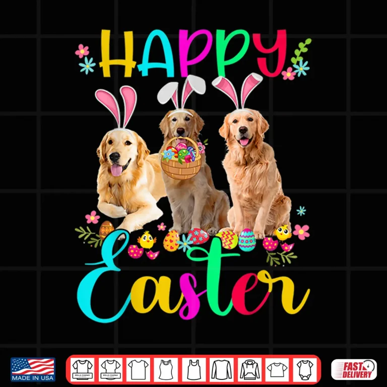 Design Happy Easter Three Golden Retriever Wearing Bunny Ear Gifts Shirt
