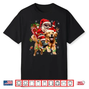 Merry Christmas Santa Riding Golden Retriever Dog Xmas Shirt