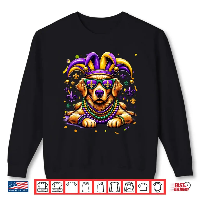 Sweatshirt Mardi Gras Bead Golden Retriever Dog Festival Carnival Shirt