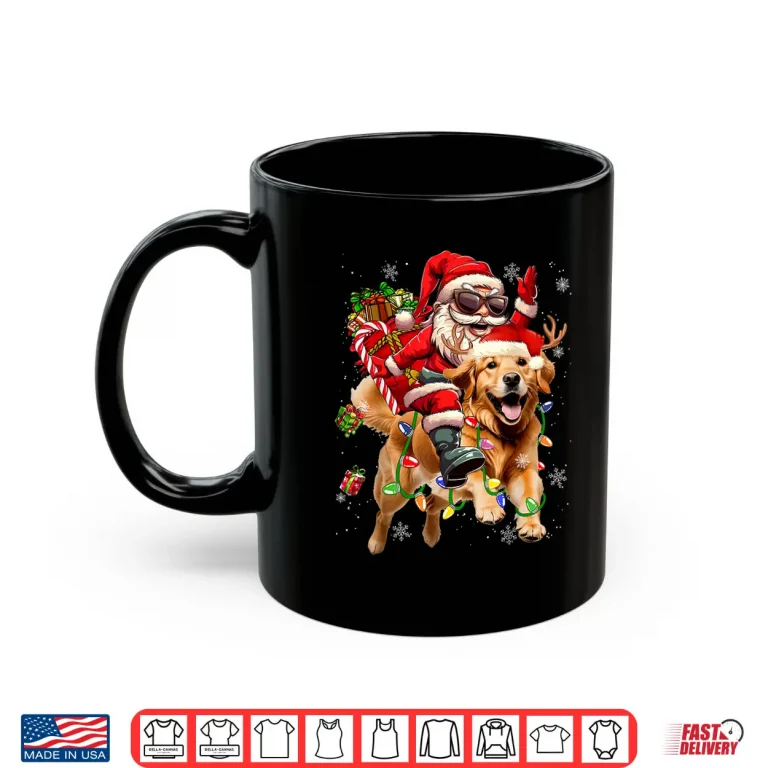 Mug Merry Christmas Santa Riding Golden Retriever Dog Xmas Shirt