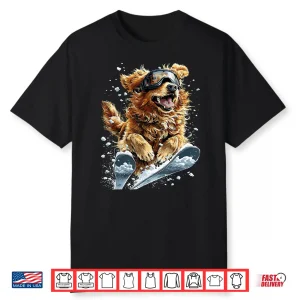 Skiing Golden Retriever In Snow Snowflakes Snowy Winter Dog Shirt