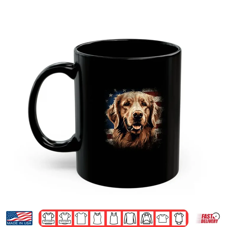 Mug Vintage Golden Retriever Dog Patriotic American Flag Shirt
