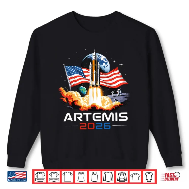 Sweatshirt Artemis II 2026 US Flag Rocket Launch Space Exploration Shirt